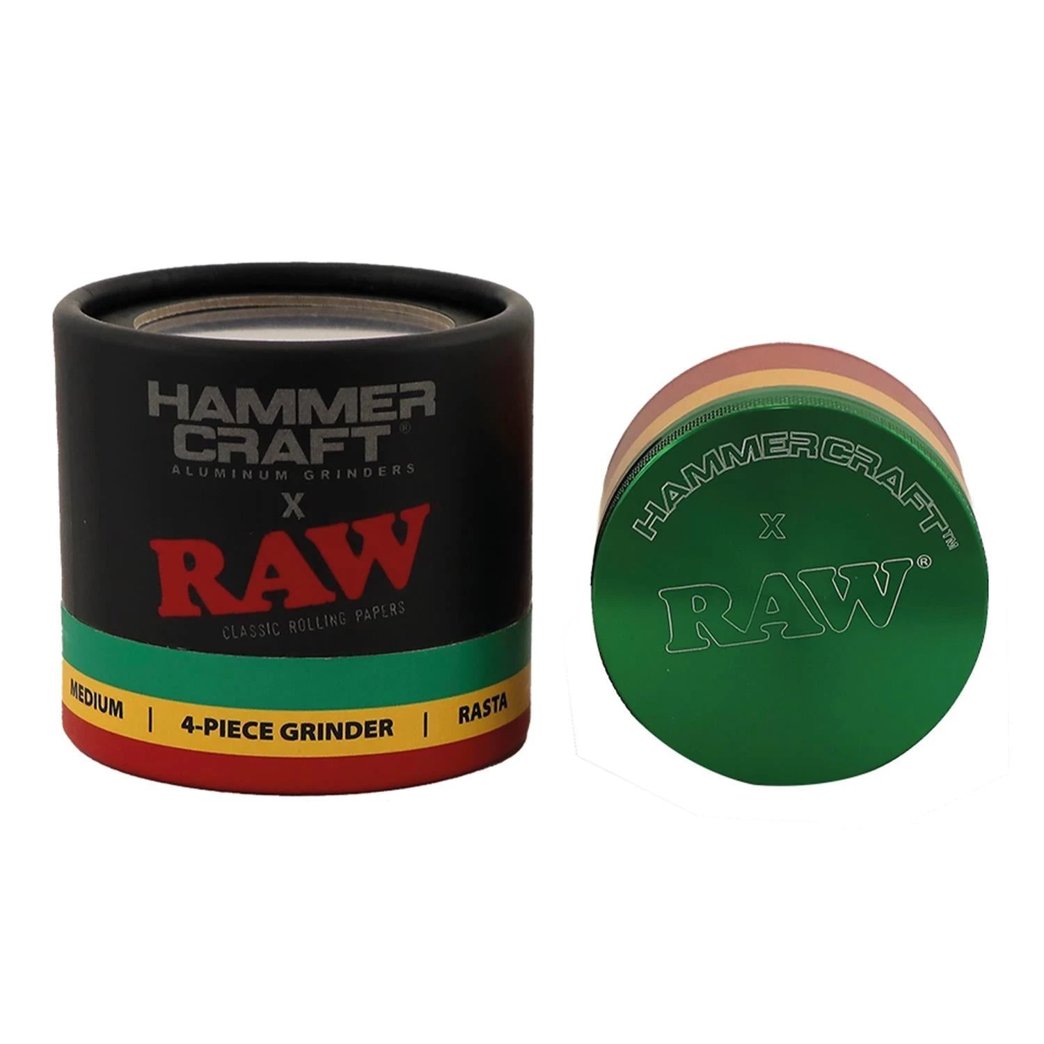 Hammercraft x RAW Grinder Rasta Aluminium 4-teilig Medium Ø 55 mm RAW